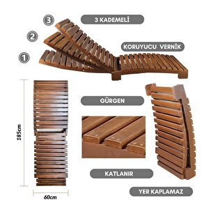 Bysay Ahşap Katlanabi̇li̇r Yatar Şezlong 3 Kademe Plaj Yataği Mi̇nder Dahi̇l (cevi̇z - Antrasi̇t)