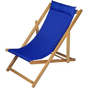 Bysay Ahşap Katlanabilir Taşinır Şezlong Plaj Bahçe Teras Balkon Sandalyesi Koltuğu  (mavi) Mavi