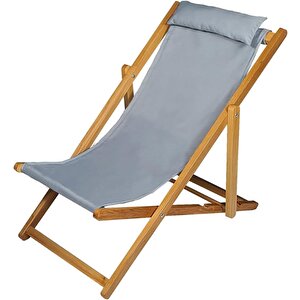 Bysay Ahşap Katlanabilir Taşinır Şezlong Plaj Bahçe Teras Balkon Sandalyesi Koltuğu (gri) Gri