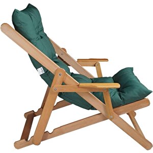Bysay Ahşap Katlanabilir Taşinır Puf Minderli Kollu Şezlong Plaj Bahçe Balkon Sandalyesi Koltuğu Takımı (haki̇) Yeşil