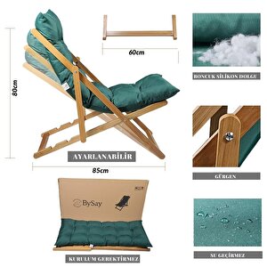 Bysay Ahşap Katlanabilir Taşinir Puf Minderli Şezlong Plaj Bahçe Teras Balkon Sandalyesi Koltuğu Takımı için (Antrasit)
