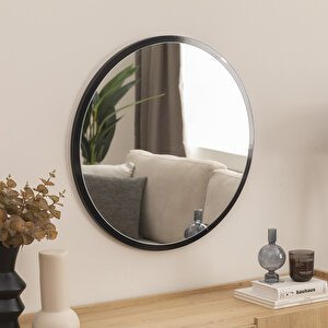 Dfn Wood Siyah Mdf Yuvarlak Duvar Salon Banyo Aynası 90x90 Cm
