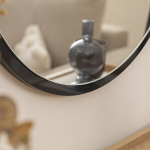 Dfn Wood Siyah Mdf Yuvarlak Duvar Salon Banyo Aynası 90x90 Cm