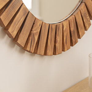 Dfn Wood Masif Ahşap Yuvarlak Dekoratif Duvar Salon Banyo Aynası 50x50 Cm