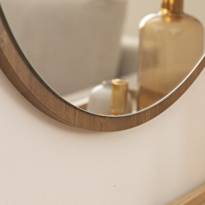 Dfn Wood Kahverengi Mdf Yuvarlak Duvar Salon Banyo Aynası 80x80 Cm