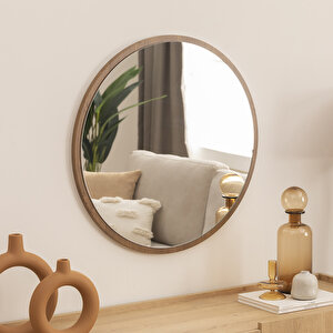 Dfn Wood Kahverengi  Mdf Yuvarlak Duvar Salon Banyo Aynası 70x70 Cm 70x70 cm