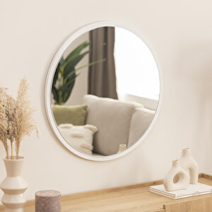 Dfn Wood Beyaz  Mdf Yuvarlak Duvar Salon Banyo Aynası 50x50 Cm