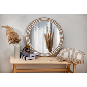 Dfn Wood 60x60 Cm İki Renk Vera  Halatlı Yuvarlak Dekoratif Duvar Salon Banyo Aynası 60x60 cm