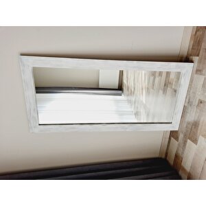 Dfn Wood Masif Ahşap 100x40 Cm Dikdörtgen Beyaz Dekoratif Duvar Salon Ofis Aynası 100x40 cm