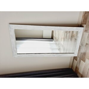 Dfn Wood Masif Ahşap 100x40 Cm Dikdörtgen Beyaz Dekoratif Duvar Salon Ofis Aynası 100x40 cm
