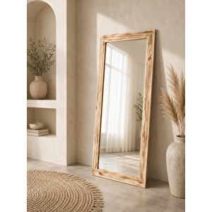 Dfn Wood Doğal Ahşap 130x60 Cm Dikdörtgen Dekoratif Duvar Salon Ofis Boy Aynası 130x60 Cm 130x60 cm