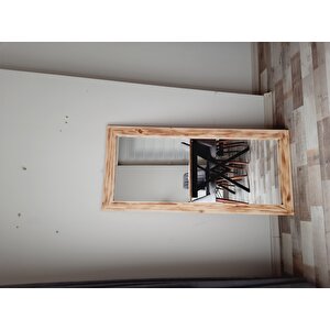 Dfn Wood Doğal Ahşap Dikdörtgen Dekoratif Duvar Salon Ofis Boy Aynası 130x60 Cm