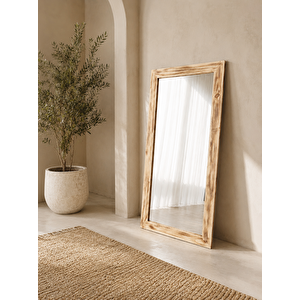 Dfn Wood Doğal Ahşap 130x60 Cm Dikdörtgen Dekoratif Duvar Salon Ofis Boy Aynası 130x60 Cm 130x60 cm
