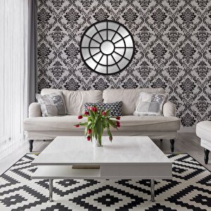 Dfn Wood 80x80 Cm Siyah Pencere Yuvarlak Duvar Salon Antre Aynası