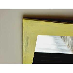Dfn Wood Masif Ahşap 140x60 Cm Dikdörtgen Sarı Dekoratif Duvar Salon Ofis Aynası 140x70 cm