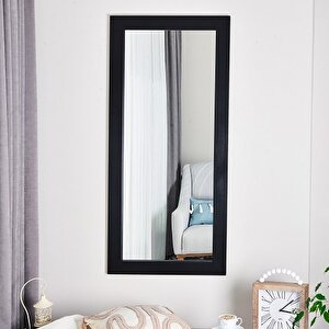 Dfn Wood Masif Ahşap 120x50 Cm Dikdörtgen Siyah Dekoratif Duvar Salon Ofis Aynası 120x50 cm