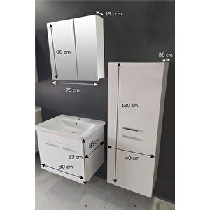 Banyo Defne 80cm Banyo Dolabı Aynalı Dolaplı Üst Dolap Lavabo Boy Dolabı