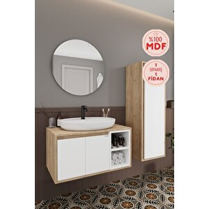 Gül Beyaz 80 Cm Banyo Dolabı Ayna Lavabo Boy Dolabı