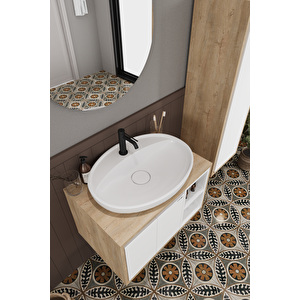 Gül Beyaz 80 Cm Banyo Dolabı Ayna Lavabo Boy Dolabı