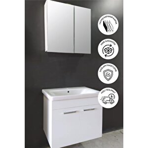 Banyo Defne 65 Cm Banyo Dolabı Aynalı Dolaplı Üst Dolap Lavabo
