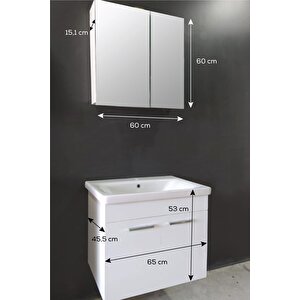 Banyo Defne 65 Cm Banyo Dolabı Aynalı Dolaplı Üst Dolap Lavabo