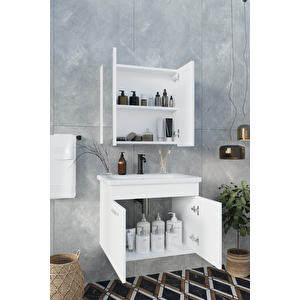 Balneom Banyo Defne 65 Cm Banyo Dolabı Aynalı Dolaplı Üst Dolap Lavabo