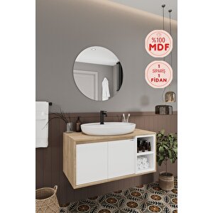 Banyo Gül Beyaz 90 Cm Banyo Dolabı Ayna Lavabo