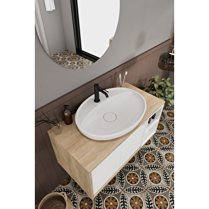 Banyo Gül Beyaz 90 Cm Banyo Dolabı Ayna Lavabo