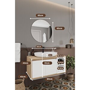 Banyo Gül Beyaz 90 Cm Banyo Dolabı Ayna Lavabo