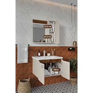 Balneom Banyo Selvi 65 Cm Demonte Banyo Dolabı Aynalı Dolaplı Üst Dolap Lavabo
