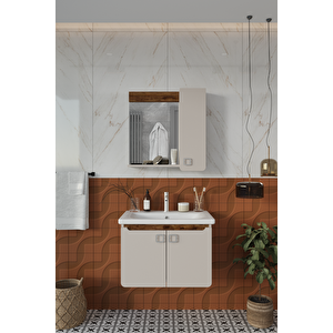 Balneom Banyo Selvi 65 Cm Demonte Banyo Dolabı Aynalı Dolaplı Üst Dolap Lavabo