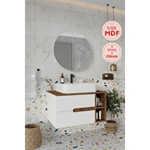 Banyo Koza Demonte 80 Cm Beyaz Banyo Dolabı Aynalı Dolaplı Üst Dolap Raf Ve Lavabo
