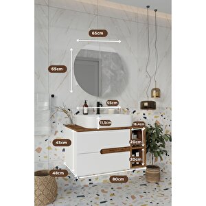 Banyo Koza Demonte 80 Cm Beyaz Banyo Dolabı Aynalı Dolaplı Üst Dolap Raf Ve Lavabo