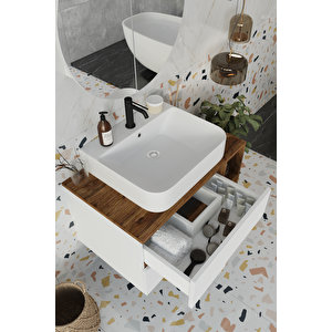 Balneom Banyo Koza Demonte 80 Cm Beyaz Banyo Dolabı Aynalı Dolaplı Üst Dolap Raf Ve Lavabo