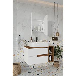 Balneom Banyo Koza Demonte 80 Cm Beyaz Banyo Dolabı Aynalı Dolaplı Üst Dolap Raf Ve Lavabo