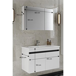 Banyo Idil 65 Cm Banyo Dolabı Aynalı Dolaplı Üst Dolap Lavabo