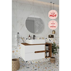 Banyo Koza Demonte 90 Cm Beyaz Banyo Dolabı Aynalı Dolaplı Üst Dolap Raf Ve Lavabo