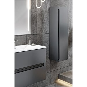 Banyo Kadife Antrasit Mat High Gloss 80 Cm Banyo Dolabı Ledli Aynalı Üst Dolap Boy Dolabı