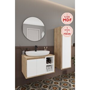 Gül Beyaz 70 Cm Banyo Dolabı Ayna Lavabo Boy Dolabı
