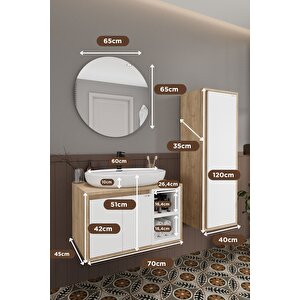 Gül Beyaz 70 Cm Banyo Dolabı Ayna Lavabo Boy Dolabı