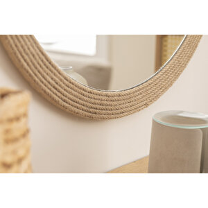 Dfn Wood 80x80 Cm Jut Halatlı Yuvarlak Dekoratif Duvar Salon Banyo Aynası 80x80 cm