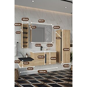 Banyo Zakkum Demonte 120 Cm Banyo Dolabı Aynalı Üst Dolap Boy Dolabı Ve Rafı