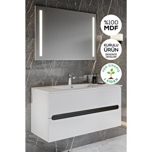 Banyo Kadife Beyaz Parlak High Gloss 80 Cm Banyo Dolabı Led Işıklı Aynalı Üst Dolap