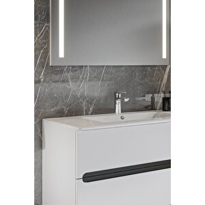 Banyo Kadife Beyaz Parlak High Gloss 80 Cm Banyo Dolabı Led Işıklı Aynalı Üst Dolap