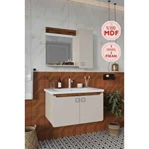 Banyo Selvi 80 Cm Demonte Banyo Dolabı Aynalı Dolaplı Üst Dolap Lavabo