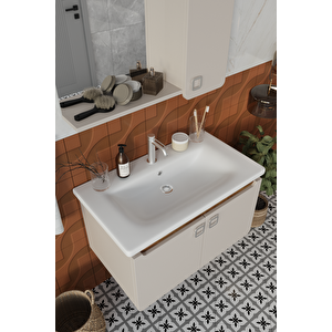 Banyo Selvi 80 Cm Demonte Banyo Dolabı Aynalı Dolaplı Üst Dolap Lavabo