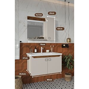 Banyo Selvi 80 Cm Demonte Banyo Dolabı Aynalı Dolaplı Üst Dolap Lavabo