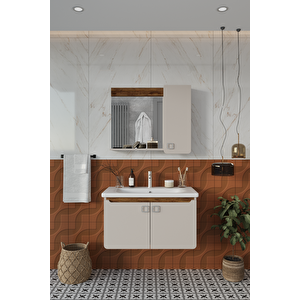 Balneom Banyo Selvi 80 Cm Demonte Banyo Dolabı Aynalı Dolaplı Üst Dolap Lavabo