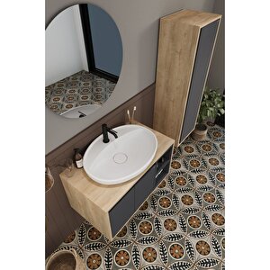 Gül 80 Cm Banyo Dolabı Ayna Lavabo Boy Dolabı