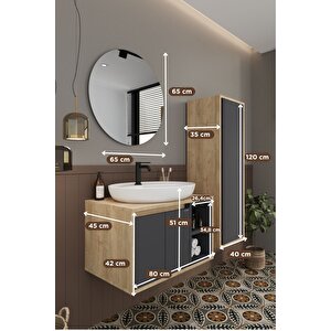 Gül 80 Cm Banyo Dolabı Ayna Lavabo Boy Dolabı